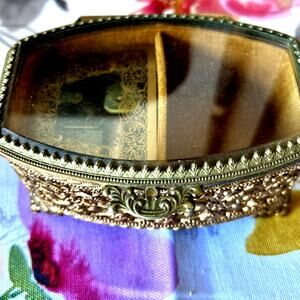 Vintage Sankyo Metal Music Box. Rare. T1 gold legs glass top Japan Japanese